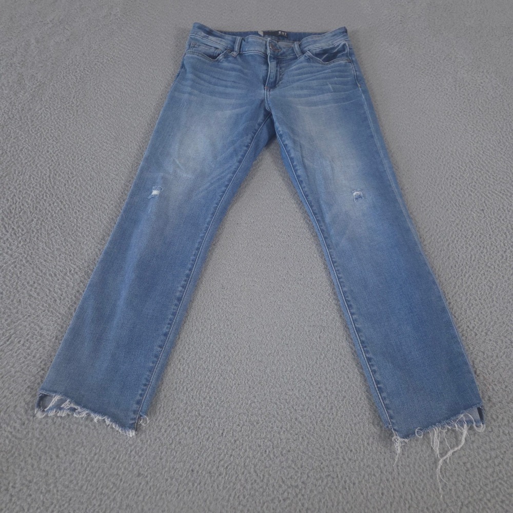 Kut from the Kloth Jeans Womens 4 Blue Reese Ankle Straight Leg Raw Hem Stretch